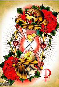 Manuscript color skull hourglass tattoo pattern