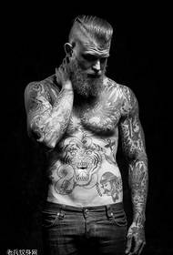 European and American sexy beard man tattoo pattern