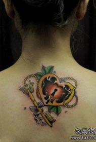 Beauty back key with love lock tattoo pattern
