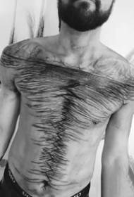 Modello di tatuaggio creativo trasformativo con linee scure e disordinate