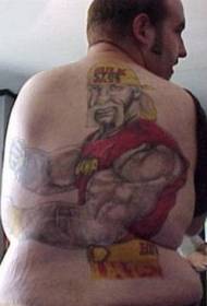 Rugkleur Hulk Hogan vet karakter tattoo patroon