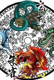 starověký tetovací vzor se čtyřmi zvířaty