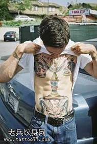 Muscular man chest art portrait tattoo pattern
