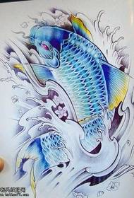 Modello tatuaggio tradizionale pesce gatto blu manoscritto