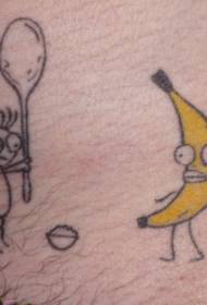 Tatŵ cymeriad banana a chartwn doniol lliw