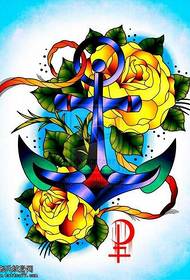 Rukopis barva růže kotva tetování vzor