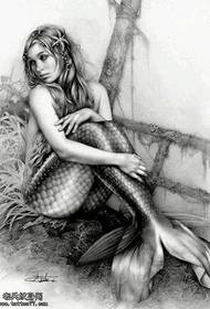 Manuscript curious mermaid tattoo pattern