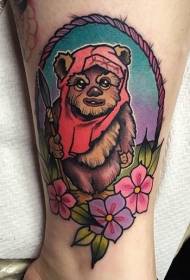 Kolor nóg w starym stylu szkolnym zabawny kolorowy niedźwiedź tatuaż