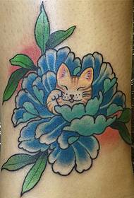 ຮູບແບບ tattoo cat Peony