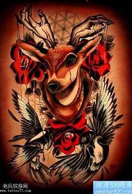 manuscript color deer rose tattoo pattern