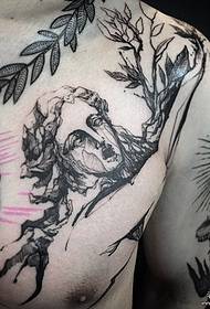 Caracter de piept, model de tatuaj linie de cerneală europeană și americană