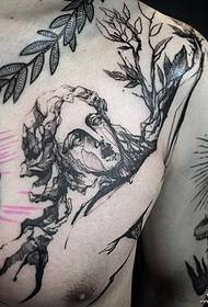 Brustcharakter, europäisches und amerikanisches Tuschelinien-Tattoo-Muster
