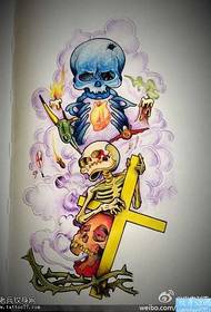 Manuscript skull cross tattoo pattern