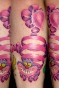 Funny pink pouting cat cartoon tattoo pattern