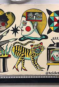 Color European and American style old school tattoo pattern manuscript