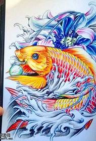 手稿传统黄金鲤鱼纹身图案