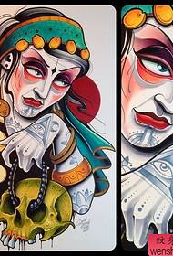 Foto di manoscritto del modello del tatuaggio della strega zingara del tatuaggio della nuova scuola