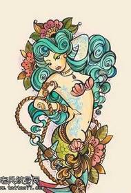 ხელნაწერი ფერადი Mermaid Tattoo ნიმუში