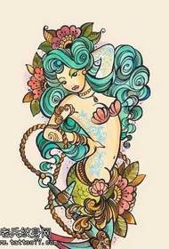 Manoscritto Un modello di tatuaggio a sirena colorata
