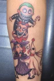 Karikaturat shumëngjyrësh modele tatuazhesh fantazme të ndryshme