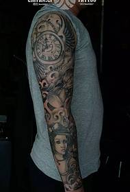 European and American girl pocket watch flower arm tattoo pattern