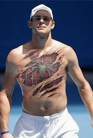 tennis stjärna bröstet super personlighet spiderman mönster tatuering