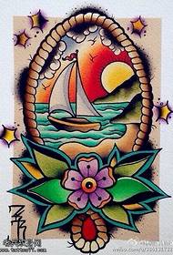 Målade Rising Sun Riding Sailing Floral Tattoo Pattern