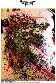 Manoscritto tatuaggio colorato colomba drago