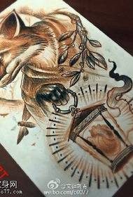 Modello di tatuaggio orologio fedeltà cane schizzo