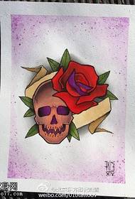 rukopis růže lebka tetování vzor
