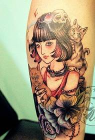 tattoo shop recommended a beautiful cat flower tattoo pattern