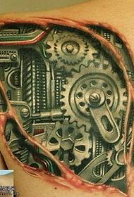 terug realistische 3D mechanische versnelling tattoo patroon