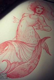 手稿素描美人魚紋身圖案