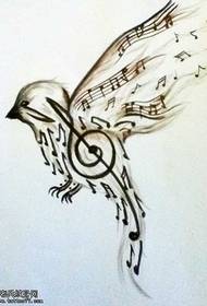 手稿美麗好看的音樂鳥紋身圖案