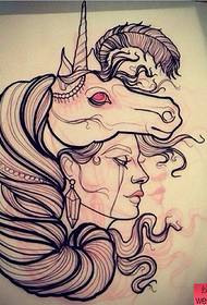 beauty and unicorn tattoo manuscript pattern