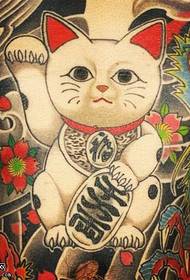 Manuscrito patrón de tatuaje de gato afortunado