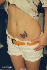 patrón de tatuaxe de bolboreta 3D pequena abdominal