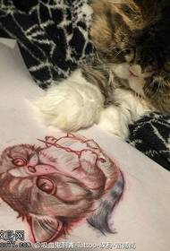 ձեռագիր ուրվագիծ cute կատվի դաջվածքների օրինակին