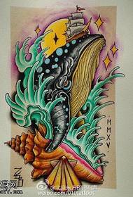 彩绘手稿鲨鱼纹身图案