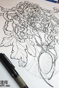 Manuscript Sketch Chrysanthemum Tattoo Model