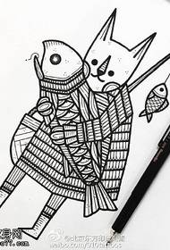 manuscript love fish cat tattoo pattern