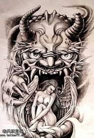 Комплетна гола женска ангелска и демонска тетоважа шема 167414 - ракопис атмосфера на волк главата цвет тетоважа шема