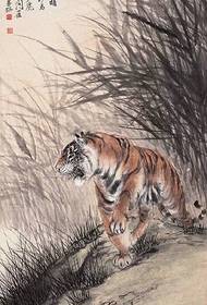 Tinta de estilo chino en el patrón de tatuaje de tigre tigre