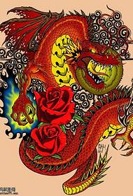 पांडुलिपि क्लासिक सुंदर ड्रैगन टैटू पैटर्न