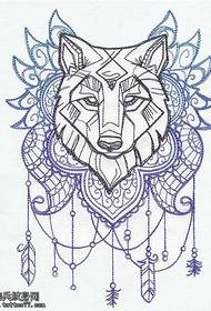 manuskrip 'n wolfkop tattoo patroon