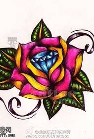 彩绘玫瑰钻石手稿纹身图案