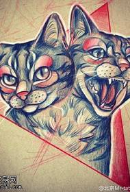 Patrón de tatuaje de gato boceto manuscrito
