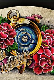 wzór rękopis róży tatuaż kompas