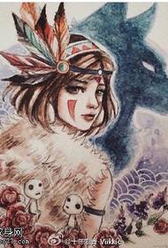 manuscript indian little girl tattoo pattern