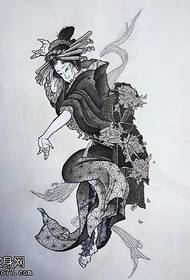የእጅ ጽሑፍ የጃፓን ዘይቤ geisha ንቅሳት ንድፍ